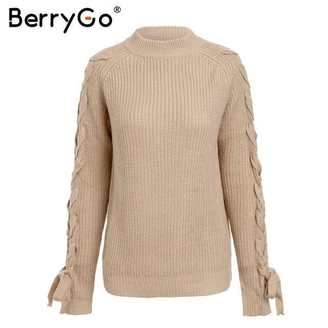 Shonlo | Casual lace up knitted sweater 