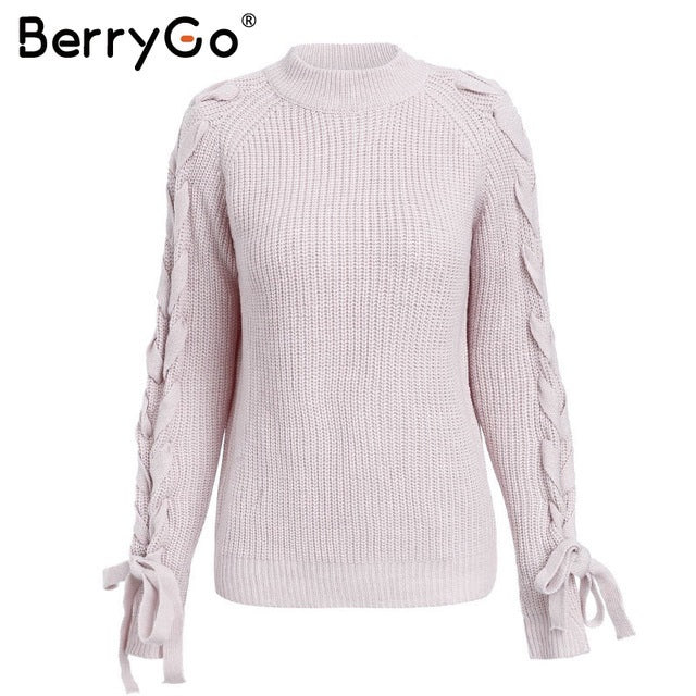 Shonlo | Casual lace up knitted sweater 