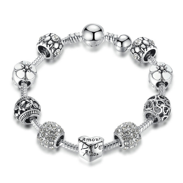 Shonlo | Antique Silver Charm Bracelet & Bangle with Love 