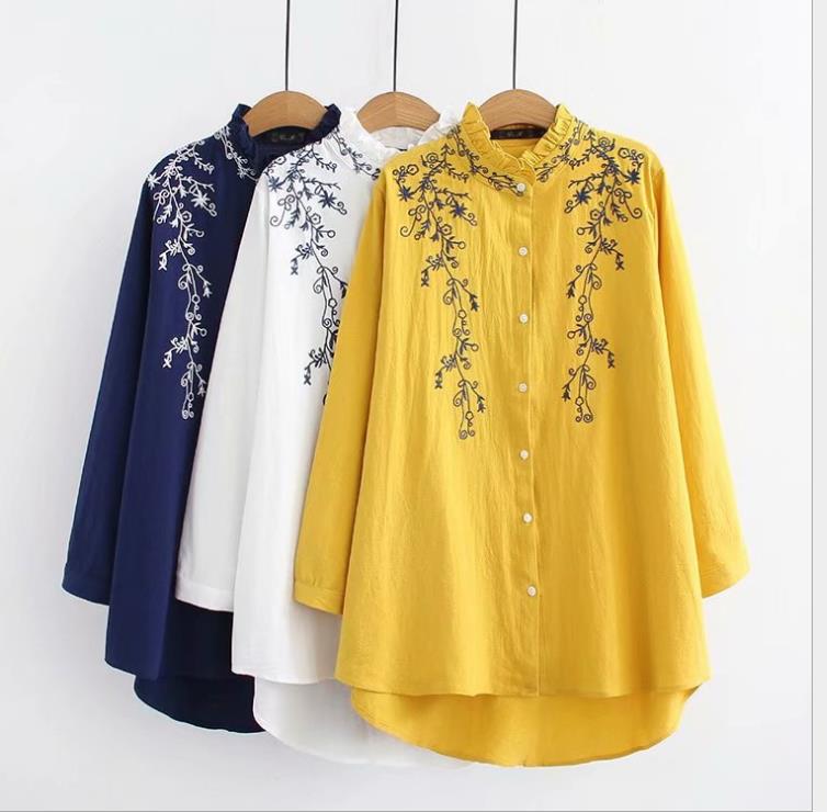 Shonlo | Cotton and linen embroidered long shirt 