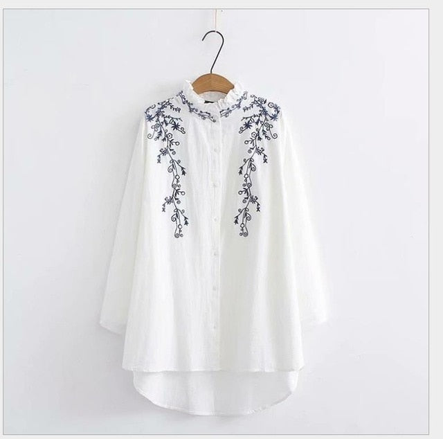 Shonlo | Cotton and linen embroidered long shirt 