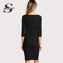 Shonlo | Pearl Beading Form Fitting Black Dress 