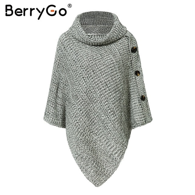 Shonlo | Elegant knitted turtleneck cloak sweater 