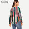 Shonlo | SHEIN Multicolor Casual Keyhole Back Blouse Autumn 