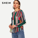 Shonlo | SHEIN Multicolor Casual Keyhole Back Blouse Autumn 