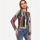 Shonlo | SHEIN Multicolor Casual Keyhole Back Blouse Autumn 