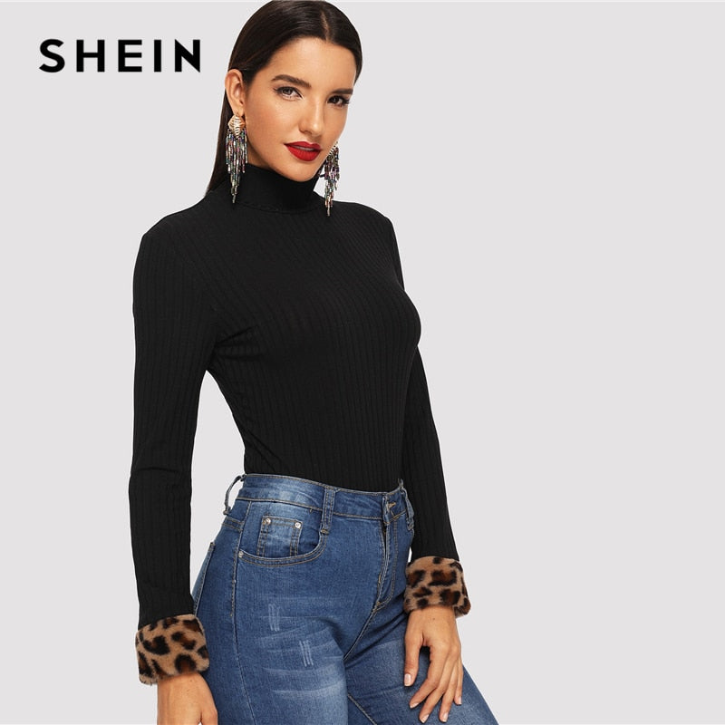 Shonlo | SHEIN Black Elegant  High Neck 