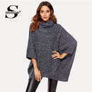 Shonlo | Grey High Neck Poncho Sweater 