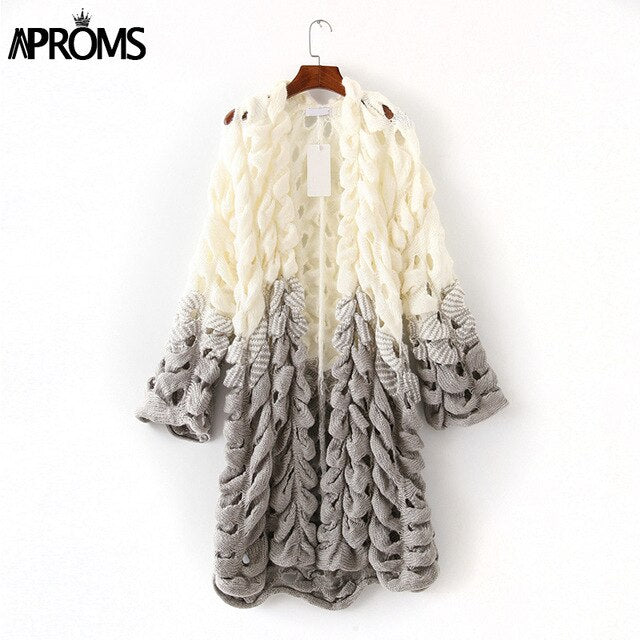 Shonlo | Aproms White Gray Patchwork Knitted Cardigan 