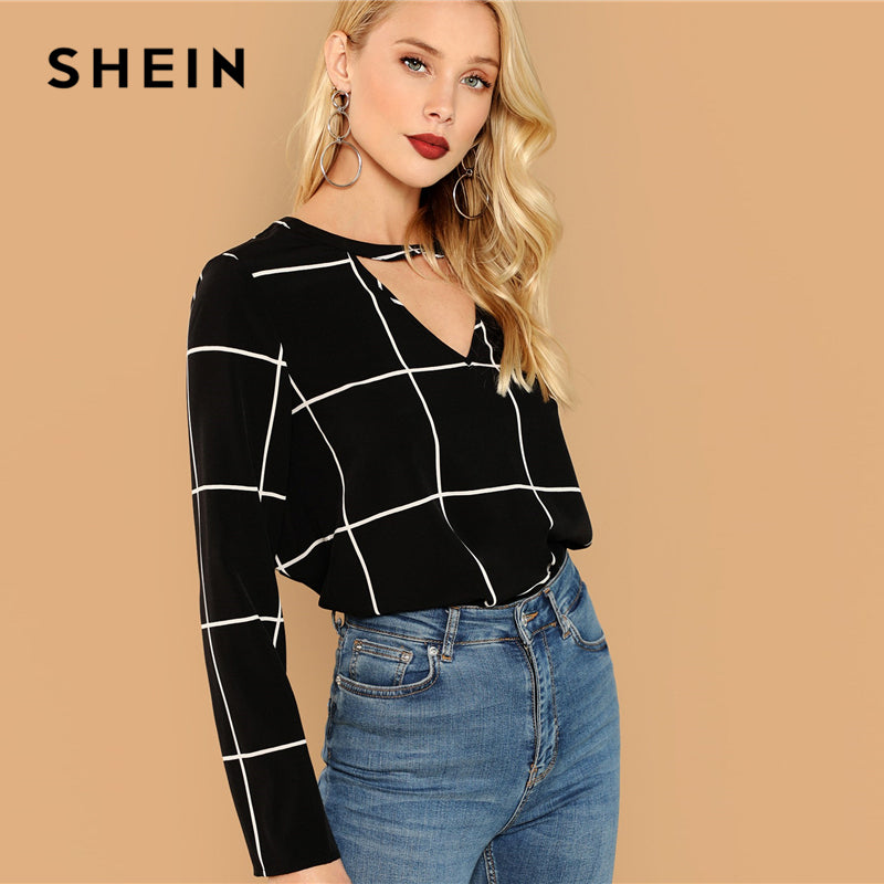 Shonlo | SHEIN Black Office Lady Elegant  Workwear Blouse 