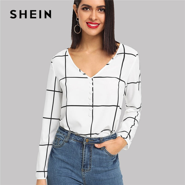 Shonlo | SHEN Black And White Office Lady  Blouse 