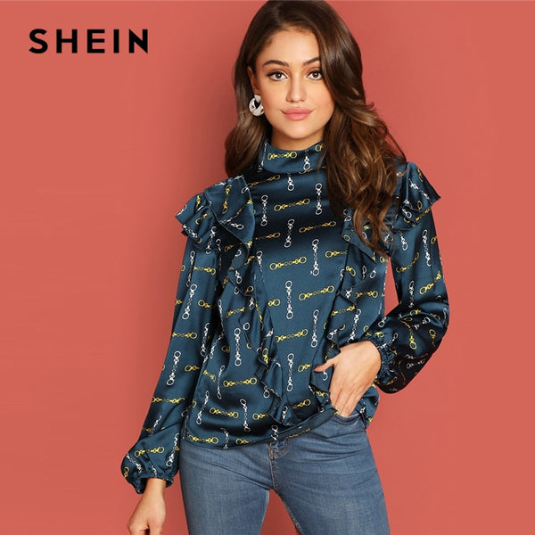 Shonlo | SHEIN Blue Office  Blouse 