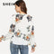 Shonlo | SHEIN White Elegant Office Lady Floral Print V Neck Long Sleeve  Blouse 