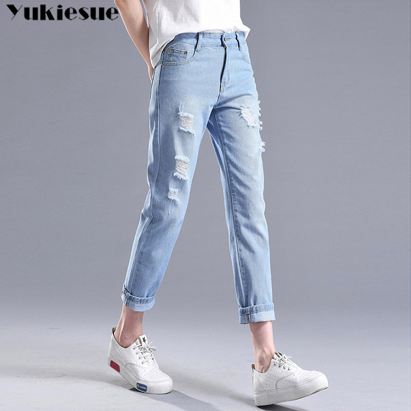 Shonlo | Ripped Jeans Woman High Waist Boyfriend 