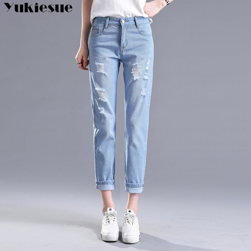 Shonlo | Ripped Jeans Woman High Waist Boyfriend 