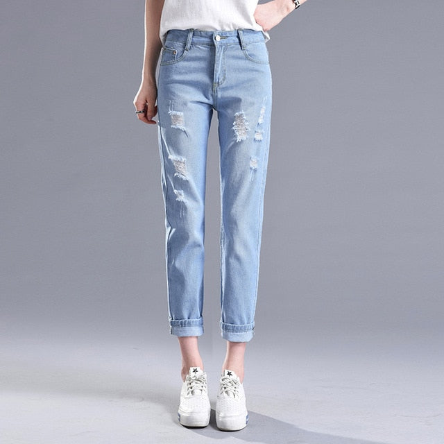 Shonlo | Ripped Jeans Woman High Waist Boyfriend 