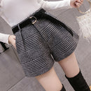 Shonlo | High Waist wool shorts womens autumn plaid wide leg Shorts 