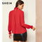 Shonlo | SHEIN Red Contrast Lace Insert  Blouse 