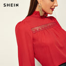 Shonlo | SHEIN Red Contrast Lace Insert  Blouse 