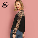 Shonlo | Long Sleeve Blouse Leopard Yoke 