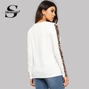 Shonlo | White Casual V Neck Leopard blouse 