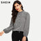 Shonlo | SHEIN Grey Button Front Ruffle Stand Collar Blouses 
