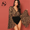 Shonlo | Party Exaggerated Bell Sleeve Leopard Print Bodysuit 