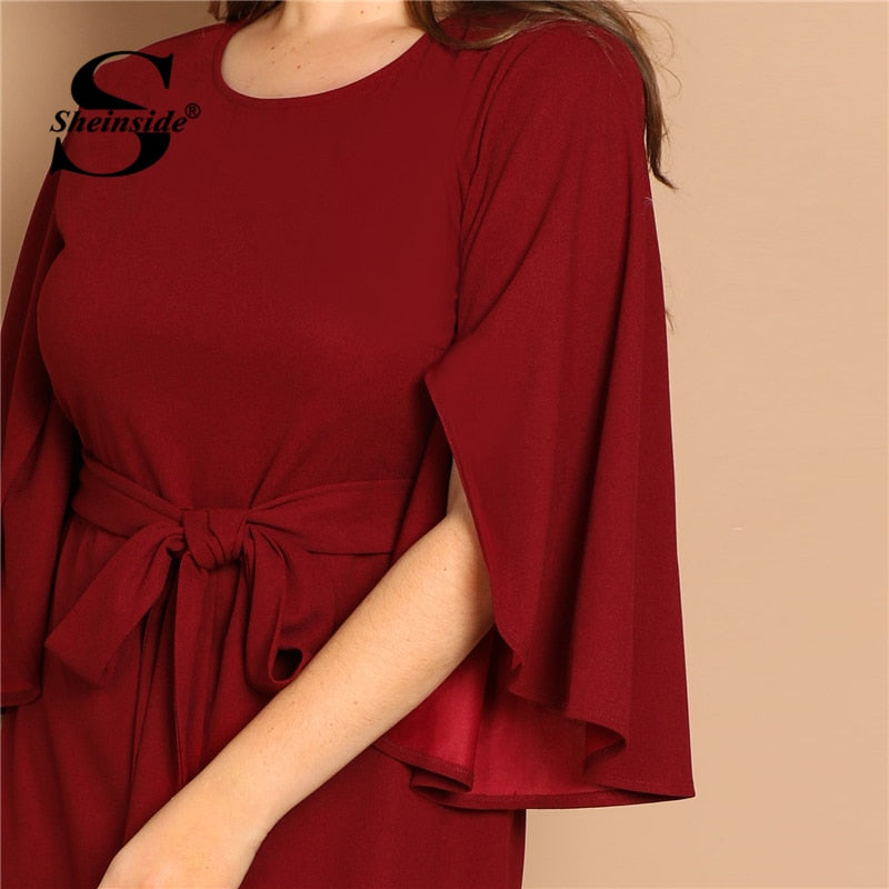 Shonlo | Plus Size Flutter Sleeve Tie Waist Bodycon Dress 