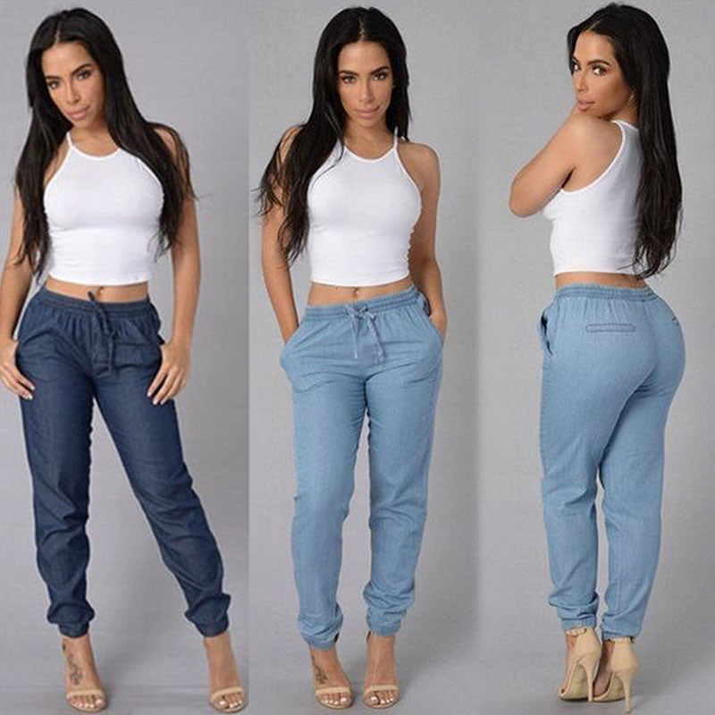 Shonlo | Pants Ladies Casual Middle Waist Denim Trousers 