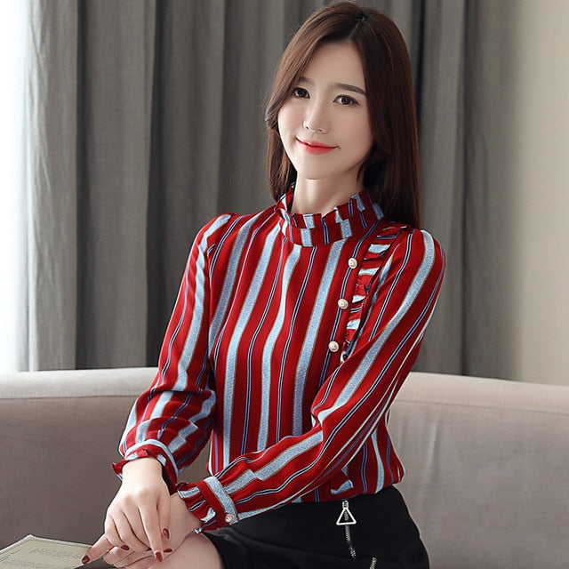 Shonlo | striped ofiice wear blouse long sleeve 