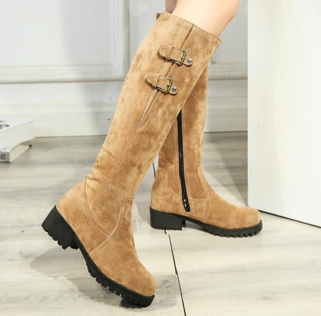 Shonlo | Women Knee Snow Boots Metal Buckle 