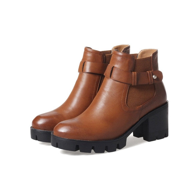Shonlo | women boots autumn winter buckle platform ladies ankle boots 