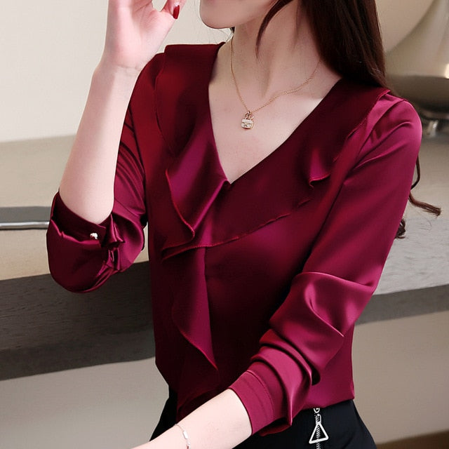 Shonlo | V collar office blouse women chiffon 