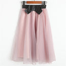 Shonlo | Vintage Black Pink Tulle High Waist Bow Midi Skirts 