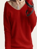 Shonlo | women fashion sexy v-neck sweater loose   pullover 