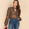 Shonlo | Plus Size Choker Neck Semi Sheer Leopard Blouse 