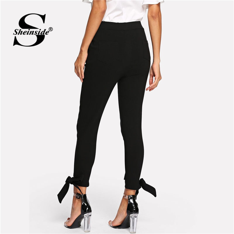 Shonlo | Hem Solid Skinny Pencil Pants Black Trousers 