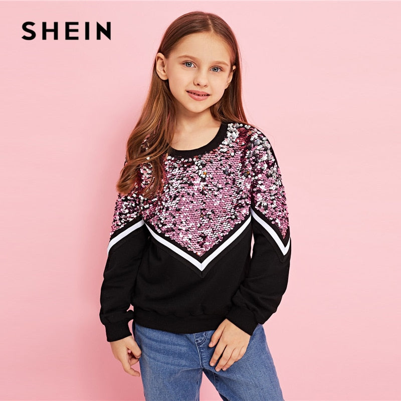 Shonlo | SHEIN Contrast Sequin Casual Pullover Sweatshirts 
