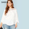 Shonlo | SHEIN Plus Size White Sheer Lace Shoulder Blouses 