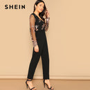 Shonlo | Contrast Mesh Sleeve Sequin Detail Wrap Front Jumpsuit 