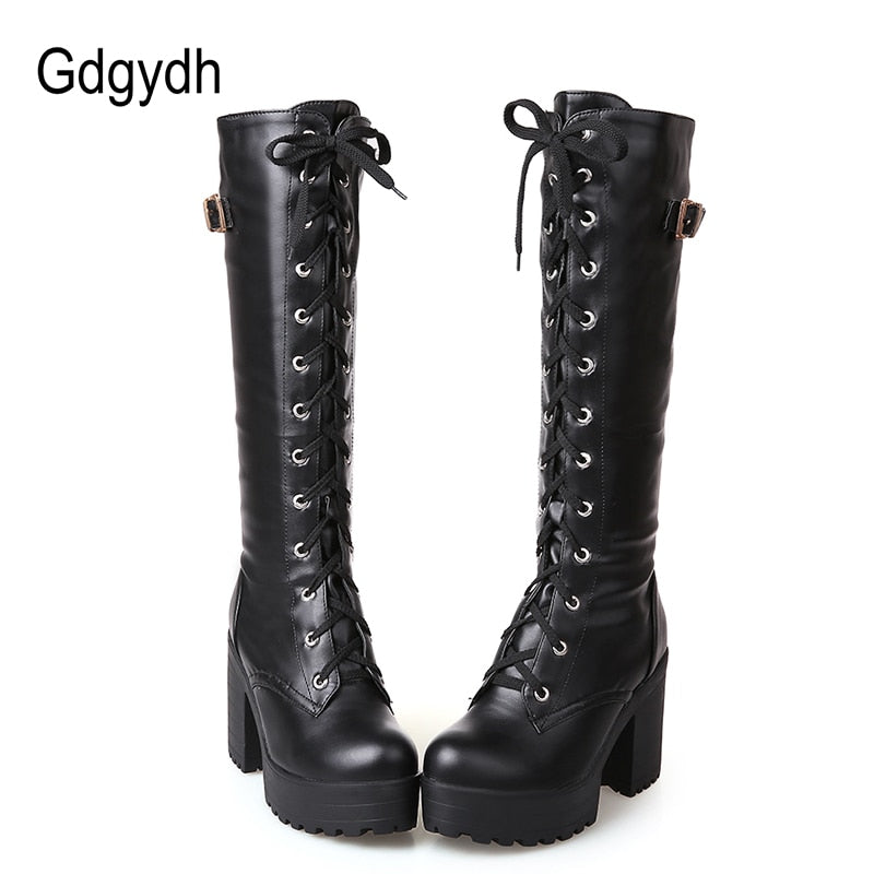 Shonlo | Lacing Knee High Boots Women Fashion 