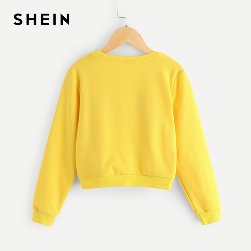 Shonlo | SHEIN Kiddie Yellow Eye and Eyelash Print Cute Sweatshirts 
