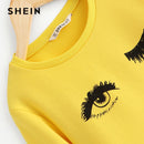 Shonlo | SHEIN Kiddie Yellow Eye and Eyelash Print Cute Sweatshirts 