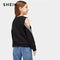 Shonlo | SHEIN Black Striped Cold Shoulder Girls Sweatshirts 