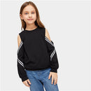 Shonlo | SHEIN Black Striped Cold Shoulder Girls Sweatshirts 