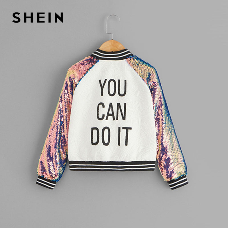 Shonlo | SHEIN  Sleeve Zipper Girls Jacket Coat Kids 