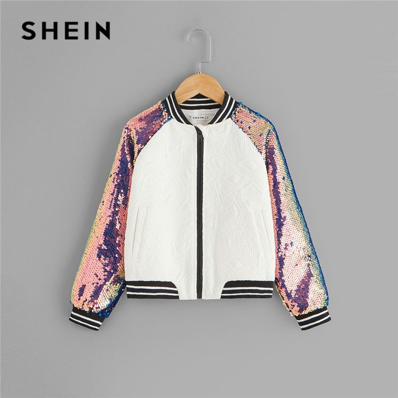 Shonlo | SHEIN  Sleeve Zipper Girls Jacket Coat Kids 