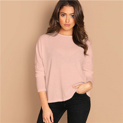 Shonlo | Elegant Vertical Rib-Knit Pink Tee 