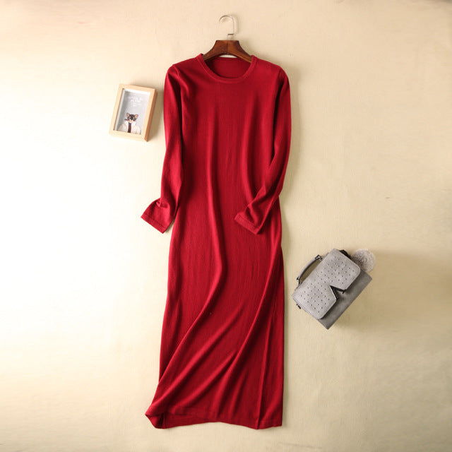 Shonlo | O-neck Wool Knit Straight Dress 