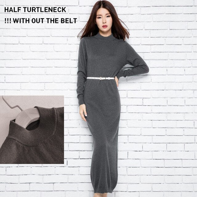 Shonlo | O-neck Wool Knit Straight Dress 